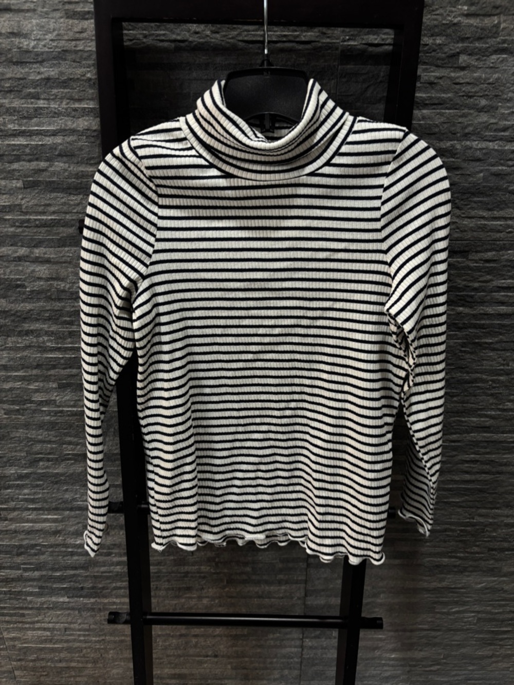 Zara Girls Striped Black & White Turtleneck Ribbed Knit Top